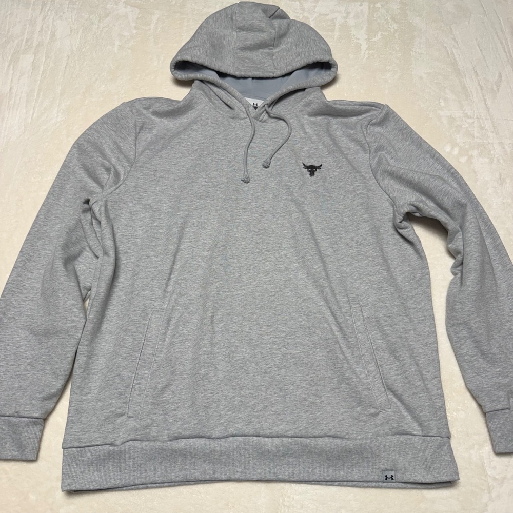 Under Armour Mens Project Rock Hoodie Size XL Gray Loose Fit Blood Sweat Respect - Picture 2 of 16